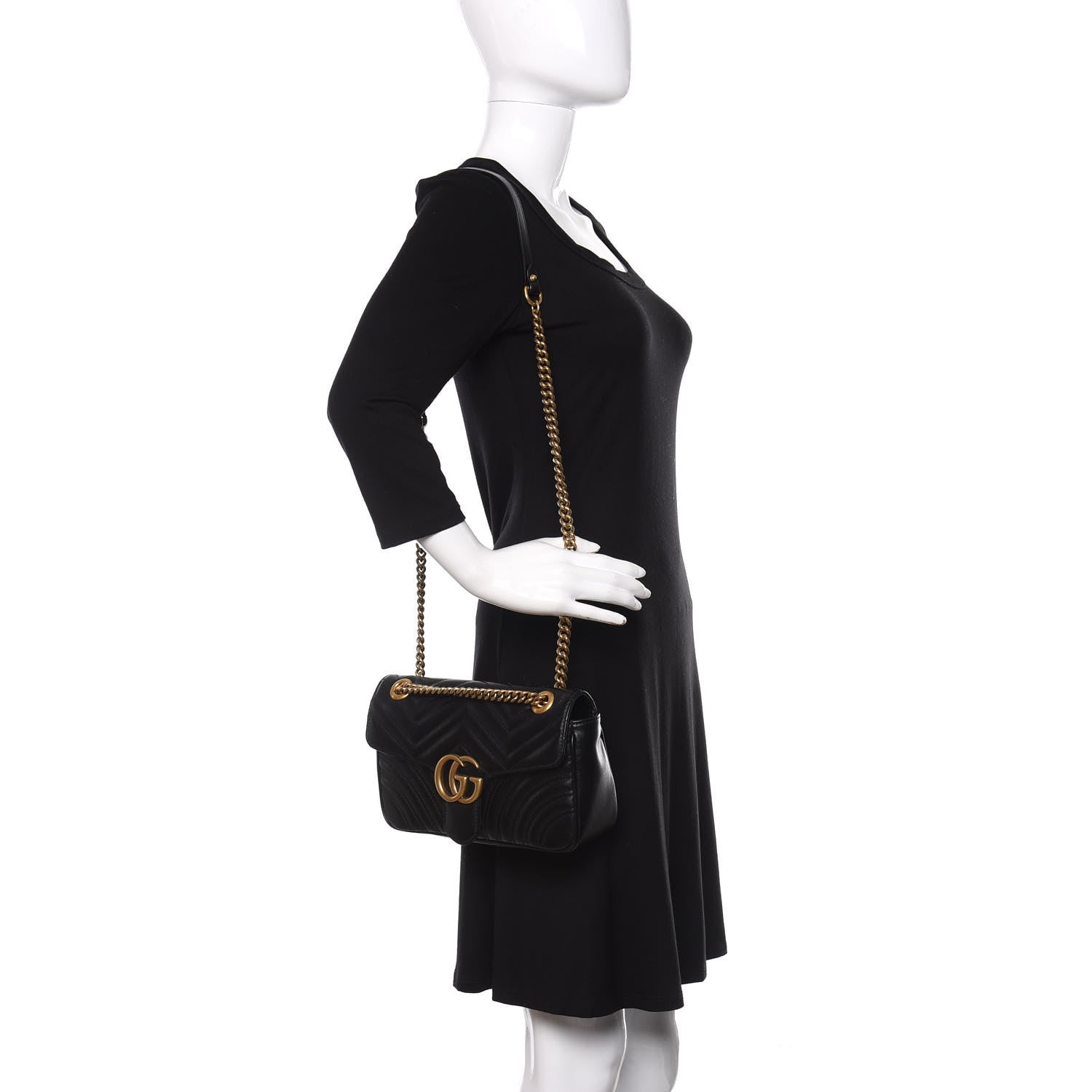 Gucci Calfskin Matelasse Small GG Marmont Shoulder Bag Black 3 of 11