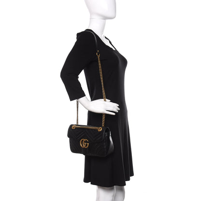 Gucci Calfskin Matelasse Small GG Marmont Shoulder Bag Black 3 of 11
