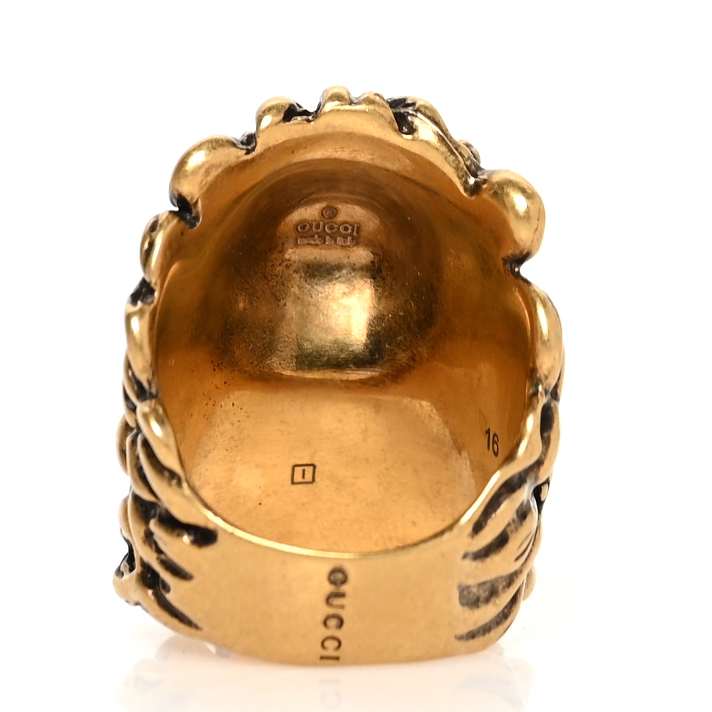Metal Crystal Lion Head Ring 58 8.25 Aged Gold
