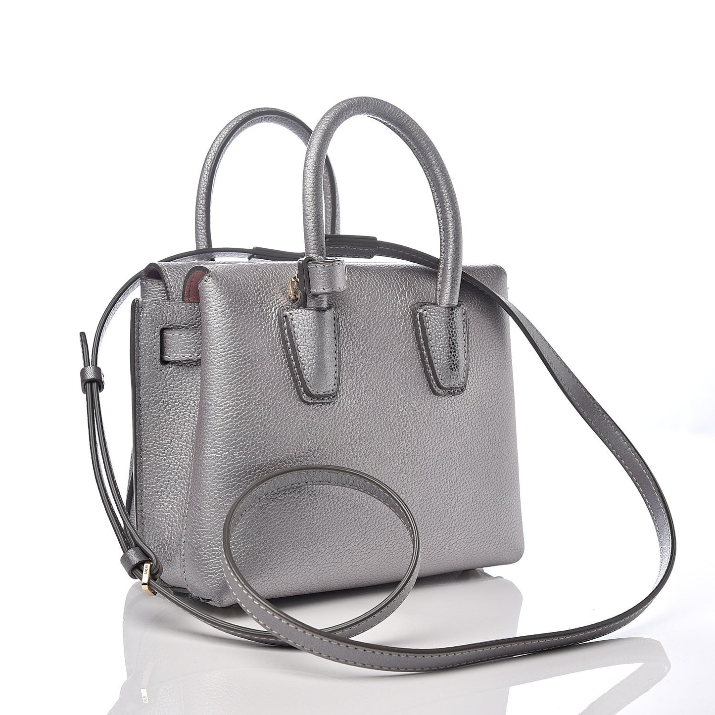 Metallic Grained Calfskin Mini Milla Tote Spike Silver