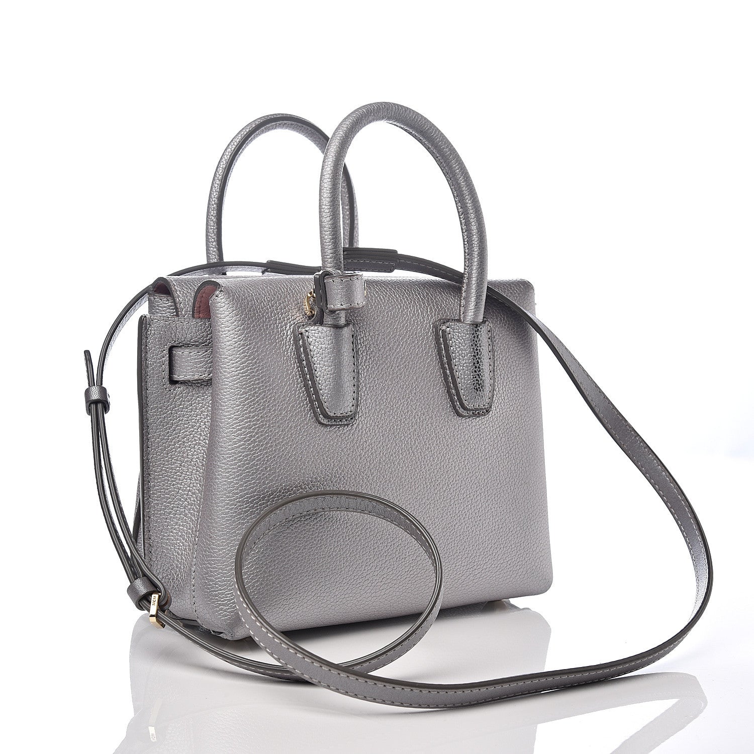 MCM Metallic Grained Calfskin Mini Milla Tote Spike Silver 2 of 9