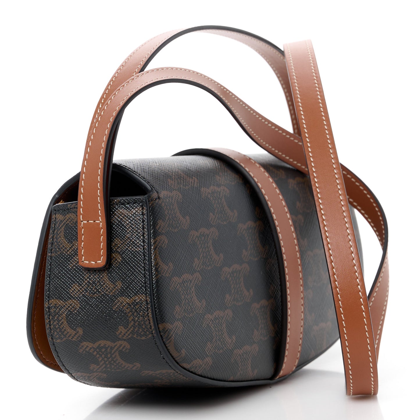 Triomphe Canvas Calfskin Tabou Clutch on Strap Tan