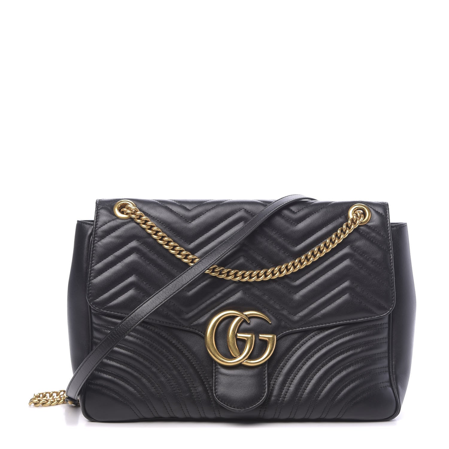 Gucci Calfskin Matelasse Large GG Marmont Shoulder Bag Black 1 of 11