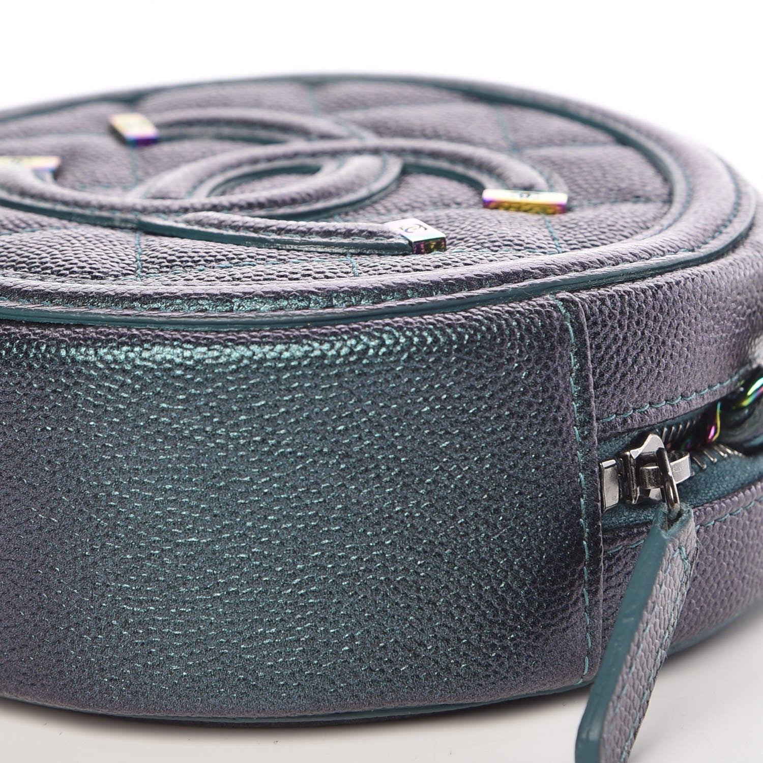 Chanel Iridescent Caviar Quilted Round Filigree Crossbody Dark Turquoise 8 of 10