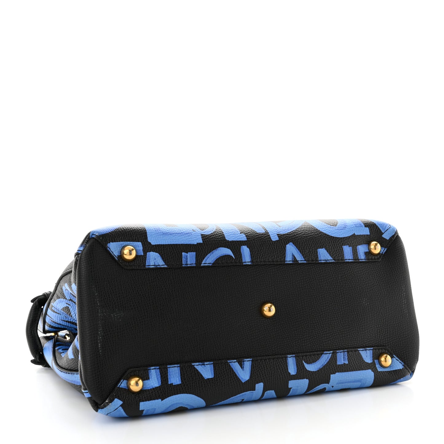 Grainy Calfskin Graffiti Print Medium Banner Tote Black