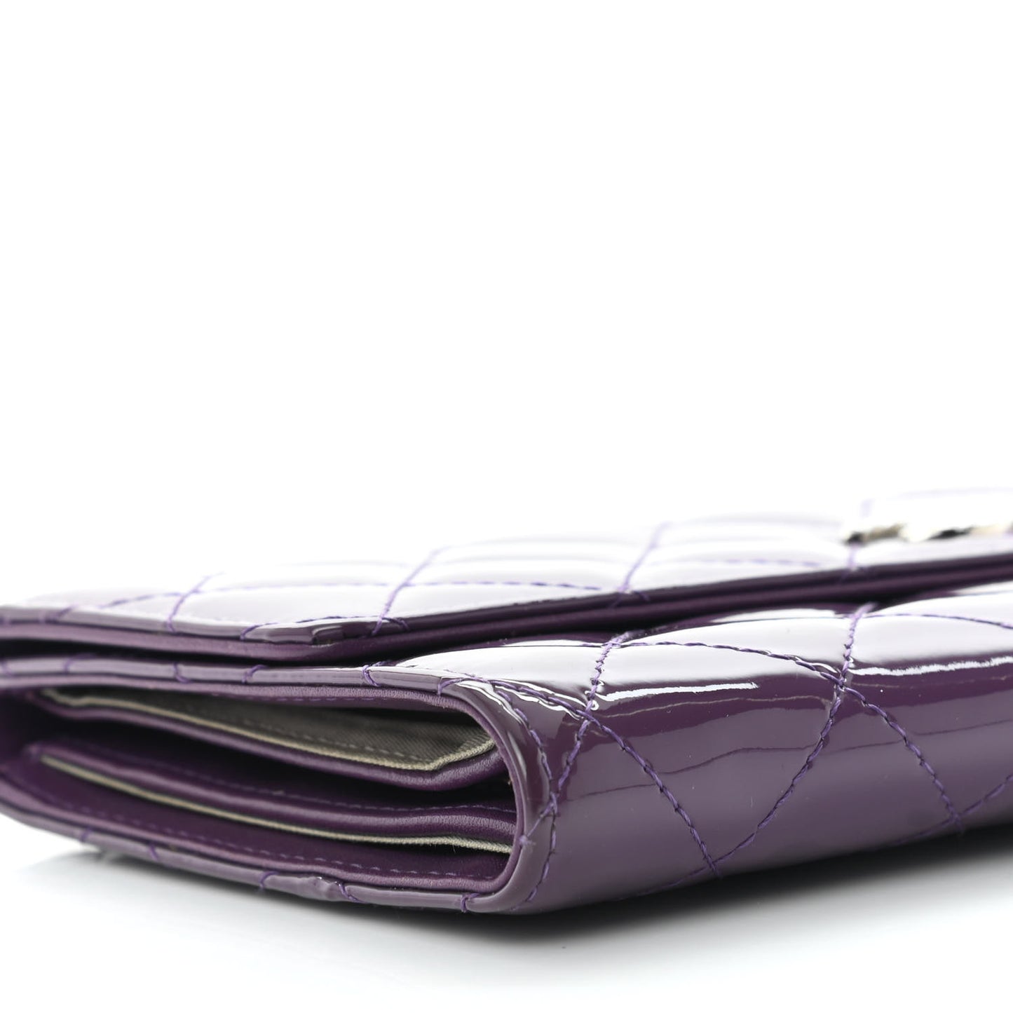 Patent Calfskin Quilted Large Brilliant Flap Wallet Purple