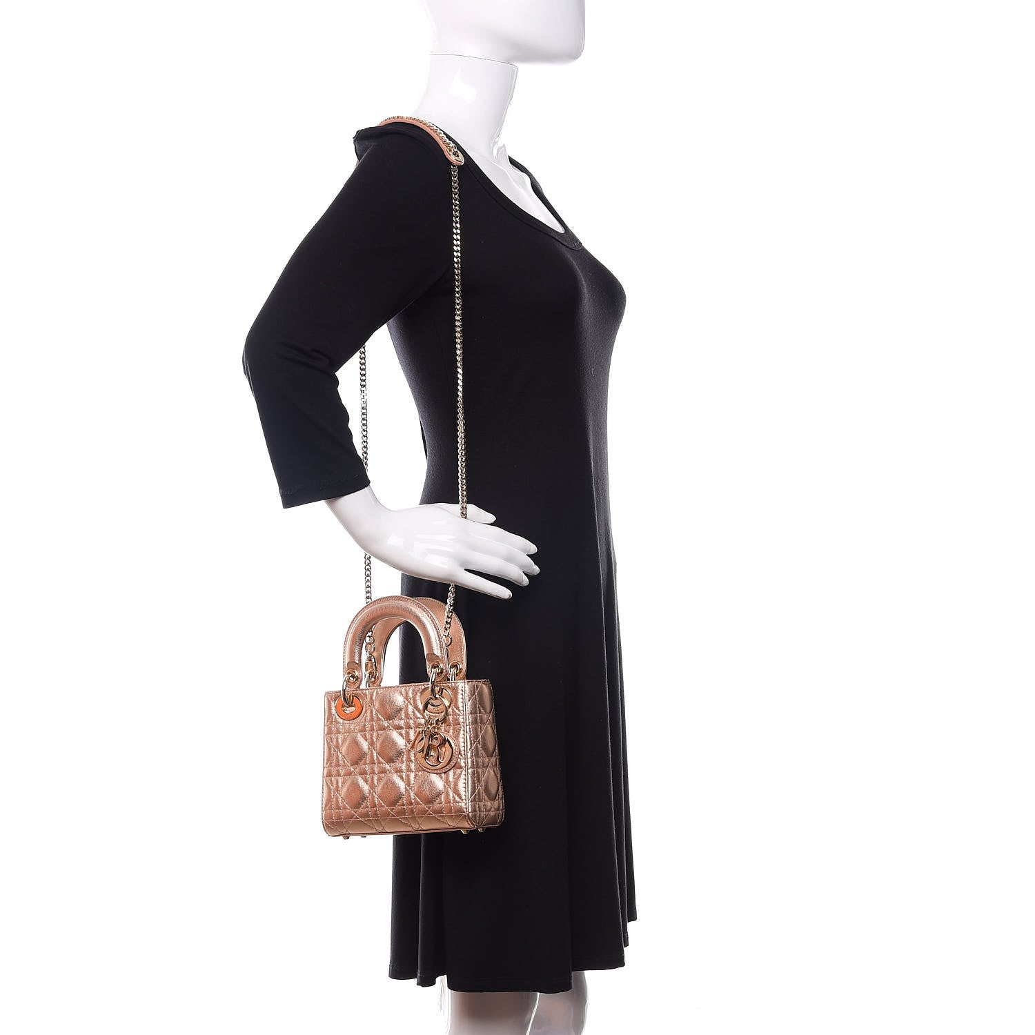 Christian Dior Lambskin Cannage Mini Lady Dior Metallic Champagne 2 of 9