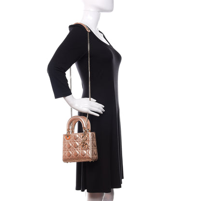 Christian Dior Lambskin Cannage Mini Lady Dior Metallic Champagne 2 of 9