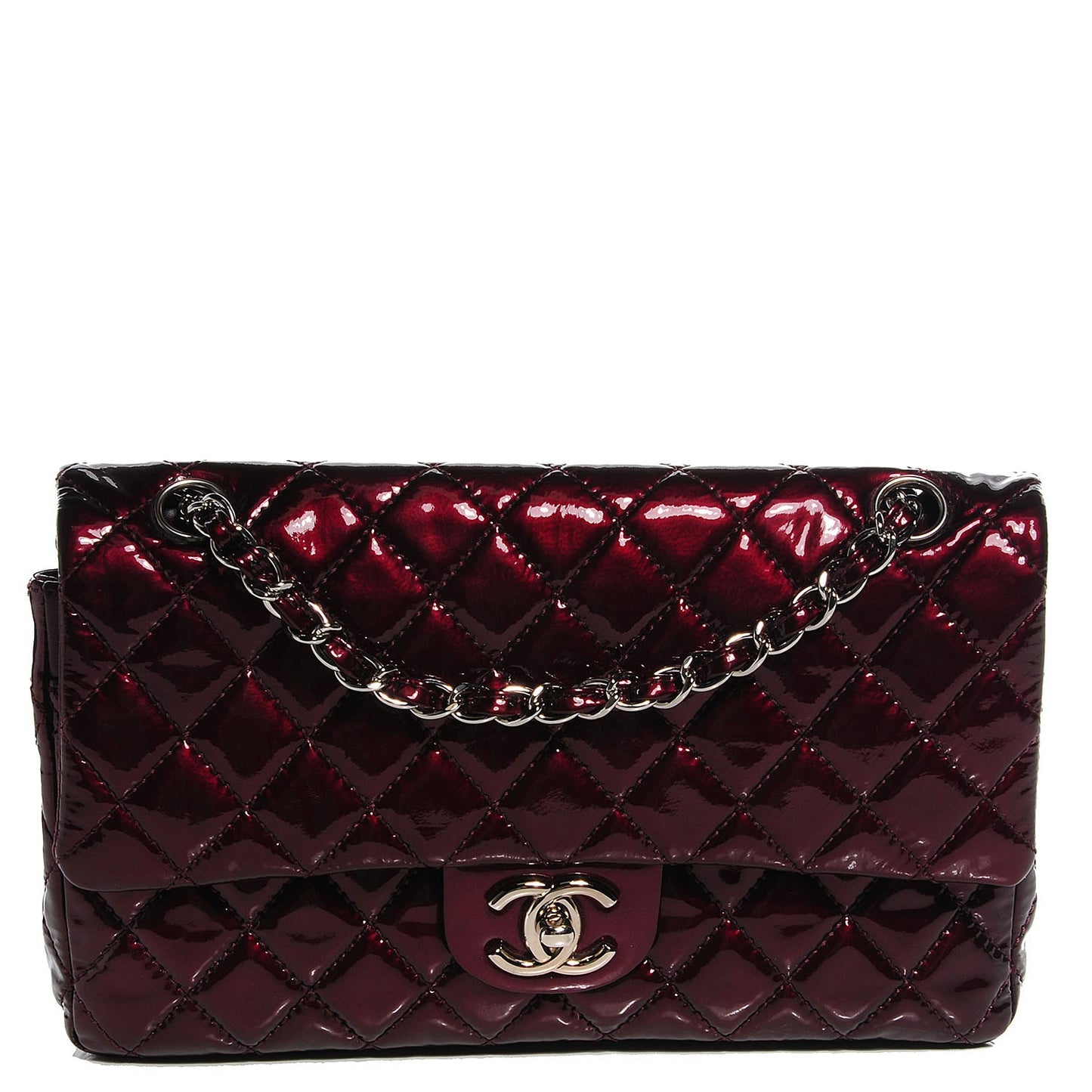 Patent Quilted Medium Double Flap Bordeaux