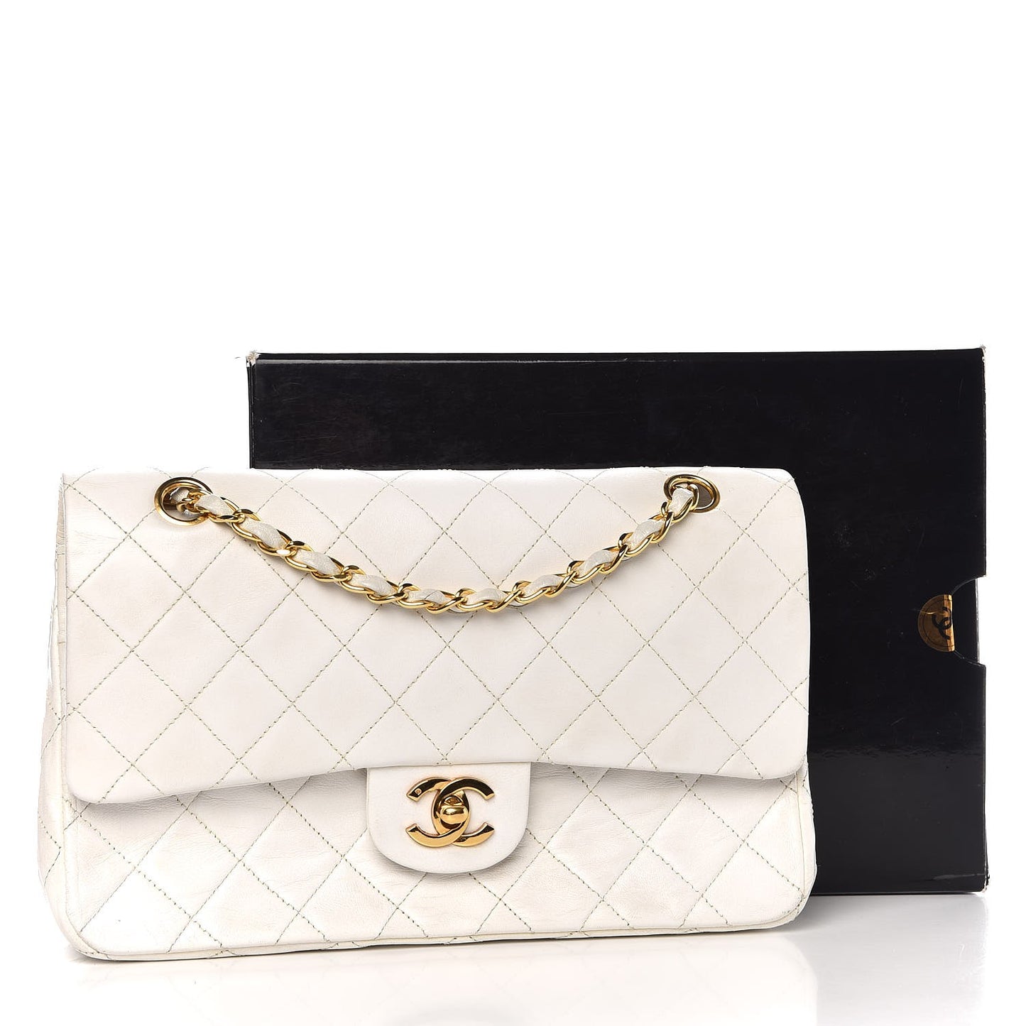 Lambskin Quilted Medium Double Flap White