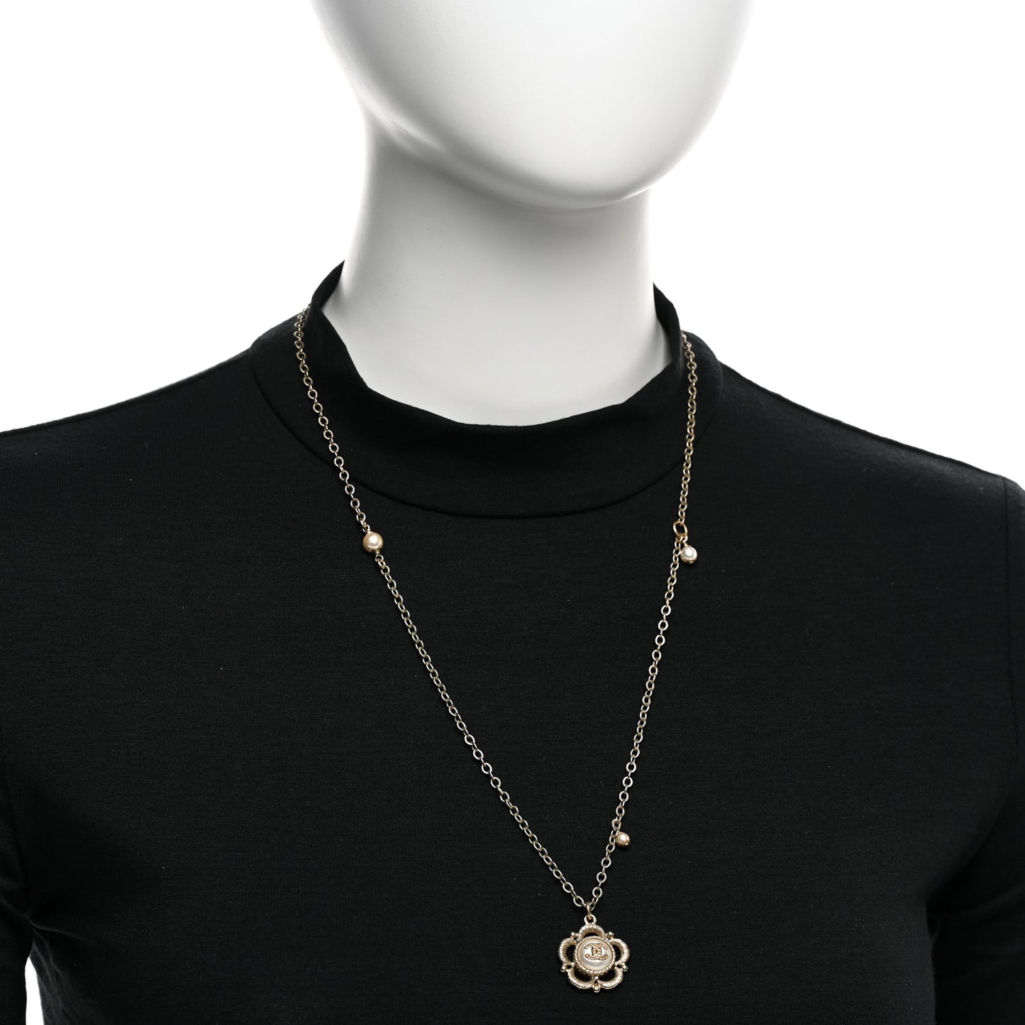 Pearl Crystal CC Pendant Necklace Gold