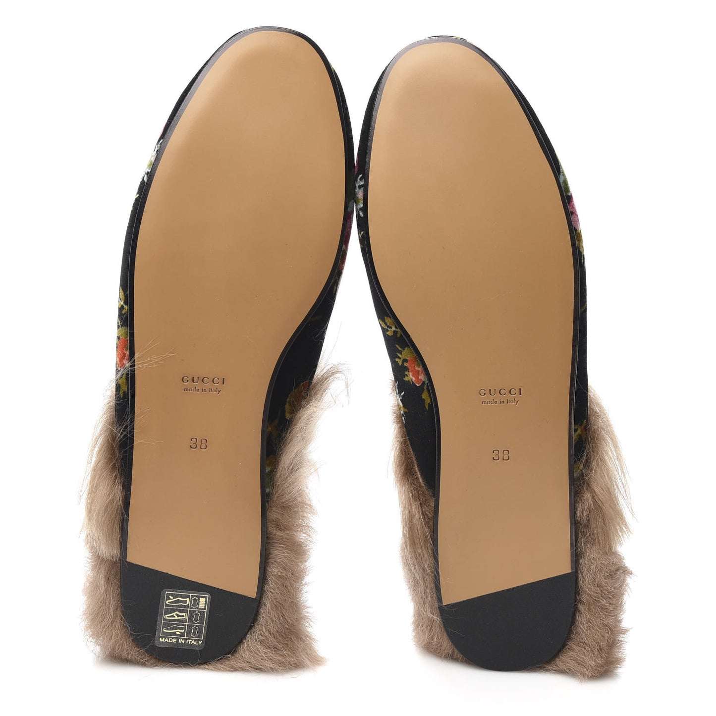 Velvet Fur Floral Womens Princetown Slippers 38 Black
