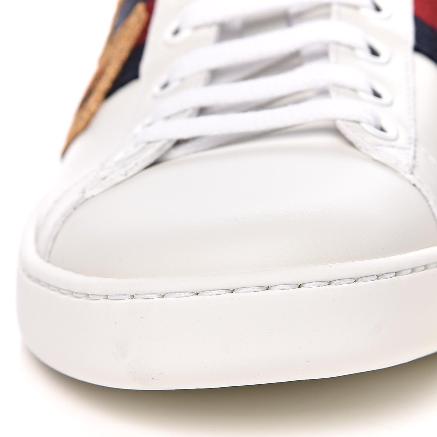 Gucci Calfskin Nappa Web LOVED Embroidered Womens Ace Sneakers 37.5 White Red Flame Notte 12 of 13