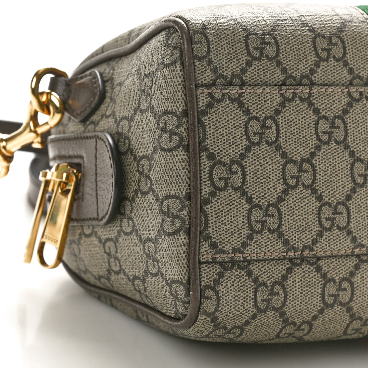 Gucci GG Supreme Monogram Textured Dollar Calfskin Web Mini Ophidia Top Handle Bag Beige Ebony New Acero 9 of 10
