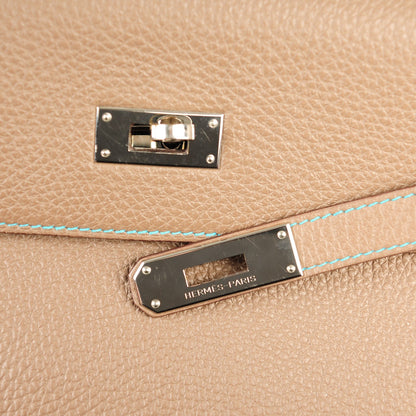 Hermes Togo Kelly Retourne Eclat 35 Etoupe Bleu Azteque 9 of 23