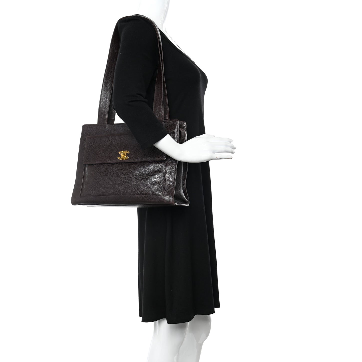 Caviar Flap Shoulder Bag Brown