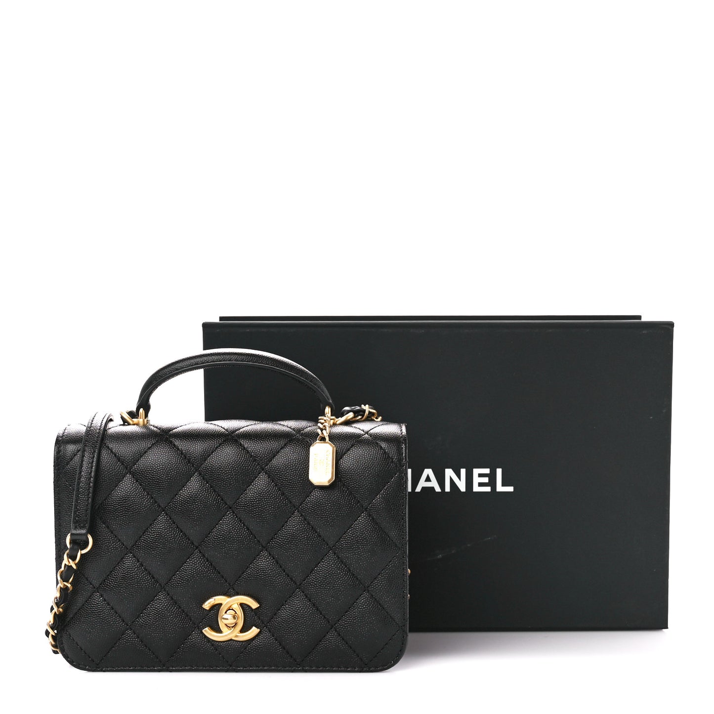 Caviar Quilted Mini Top Handle Flap Black