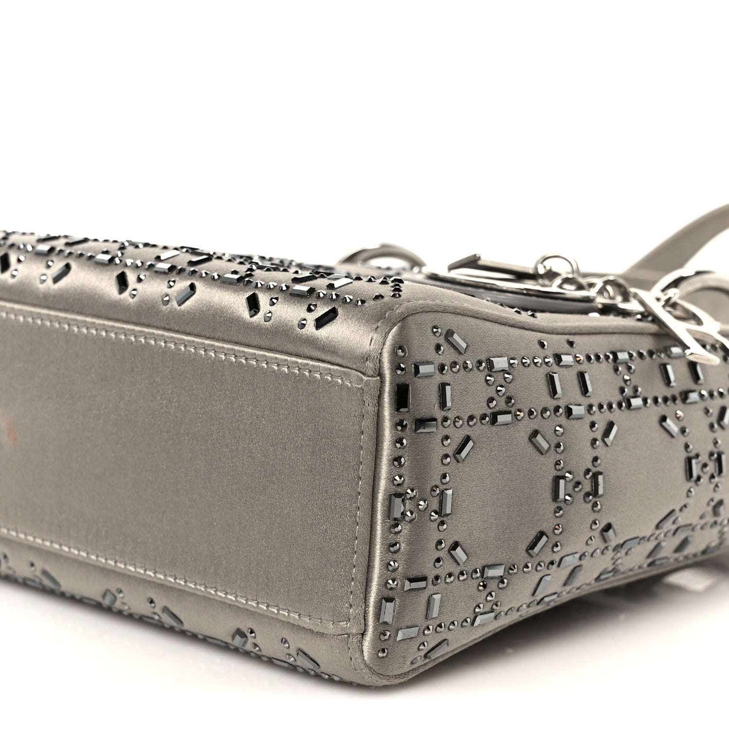 Christian Dior Satin Crystal Cannage Mini Lady Dior Gray 10 of 10