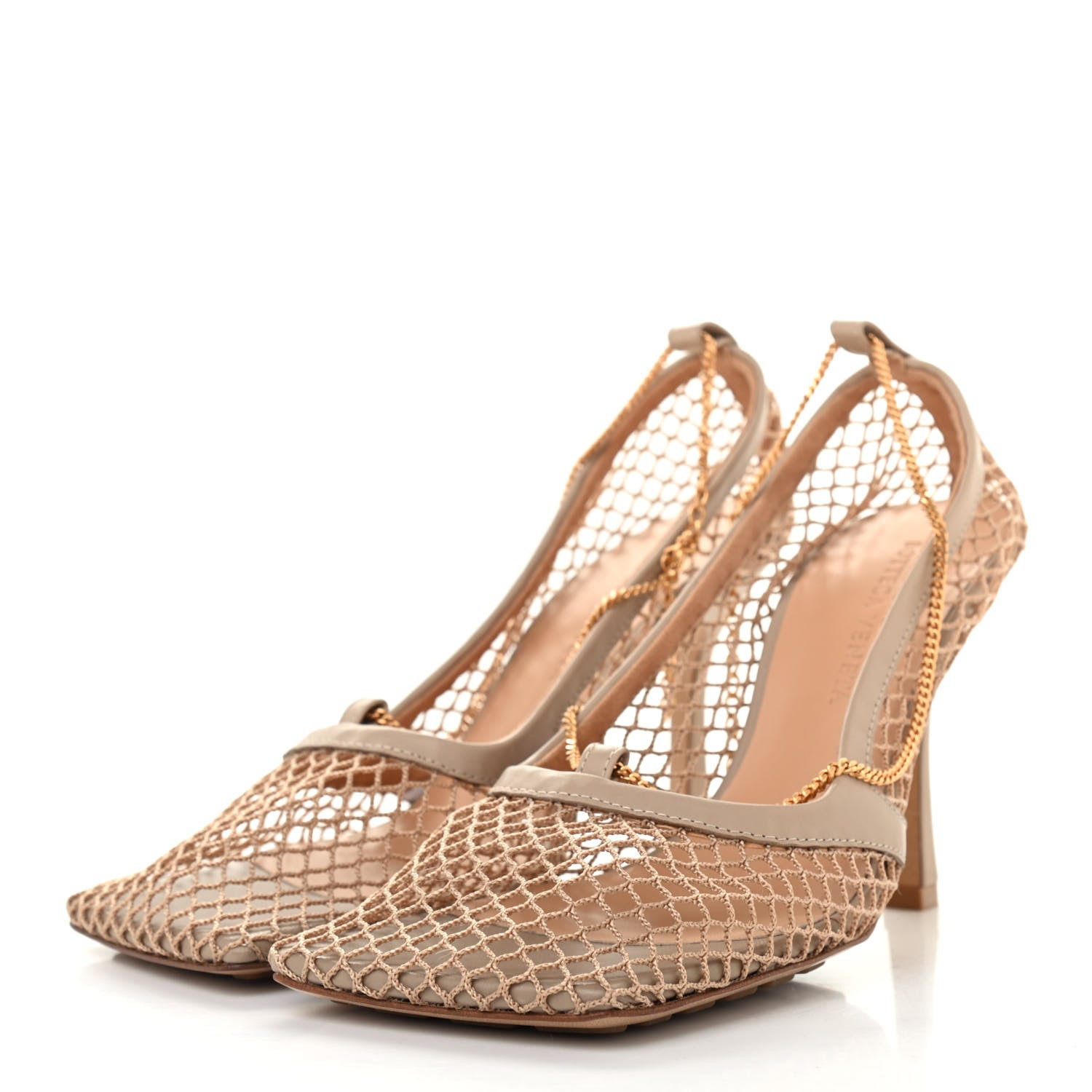 Bottega Veneta Mesh Calfskin Chain Stretch Pumps 36.5 Beige 3 of 8