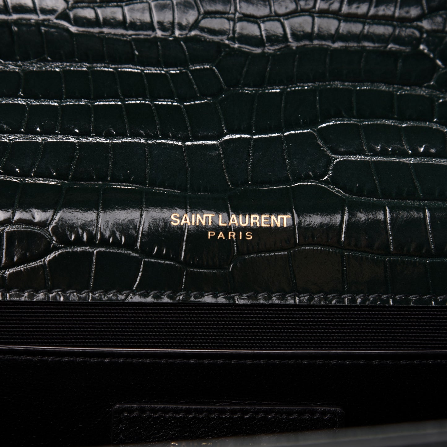 Calfskin Crocodile Embossed Medium Classic Monogram Kate Tassel Satchel Dark Green