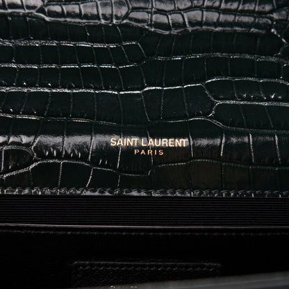 Saint Laurent Calfskin Crocodile Embossed Medium Classic Monogram Kate Tassel Satchel Dark Green 9 of 10