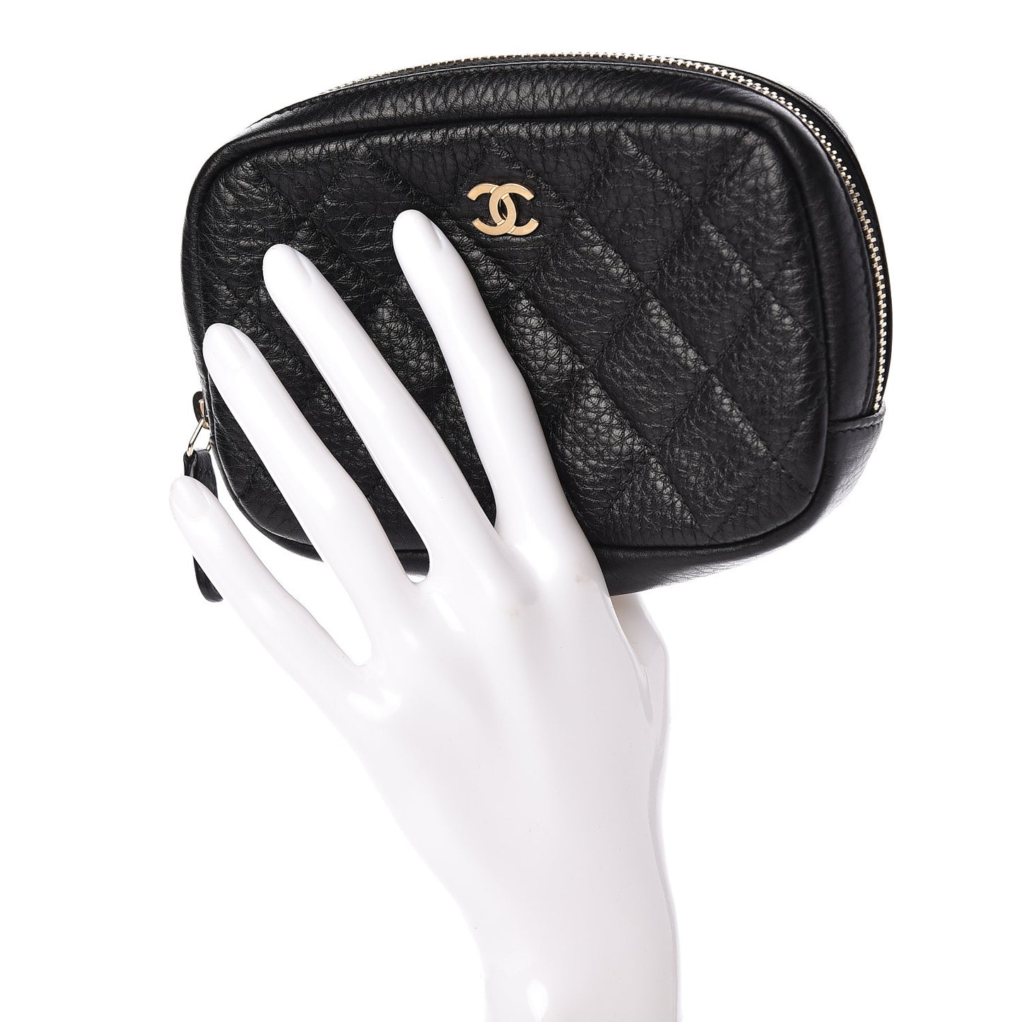 Calfskin Quilted Small Curvy Pouch Cosmetic Case Black