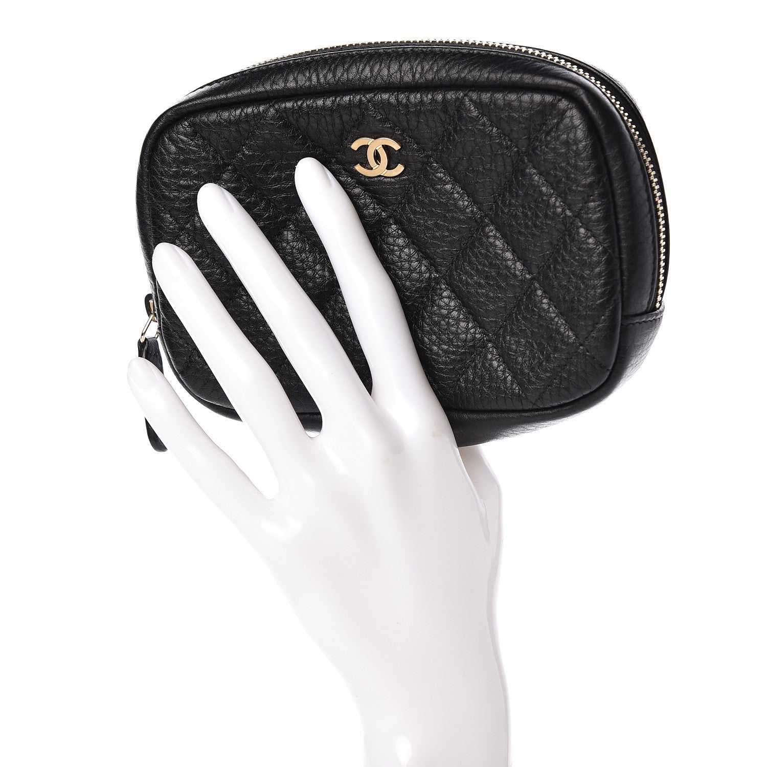 Chanel Calfskin Quilted Small Curvy Pouch Cosmetic Case Black 2 of 8