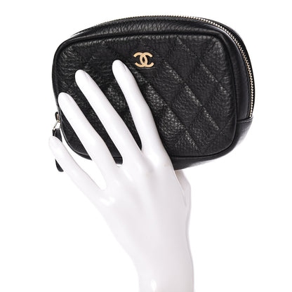 Chanel Calfskin Quilted Small Curvy Pouch Cosmetic Case Black 2 of 8