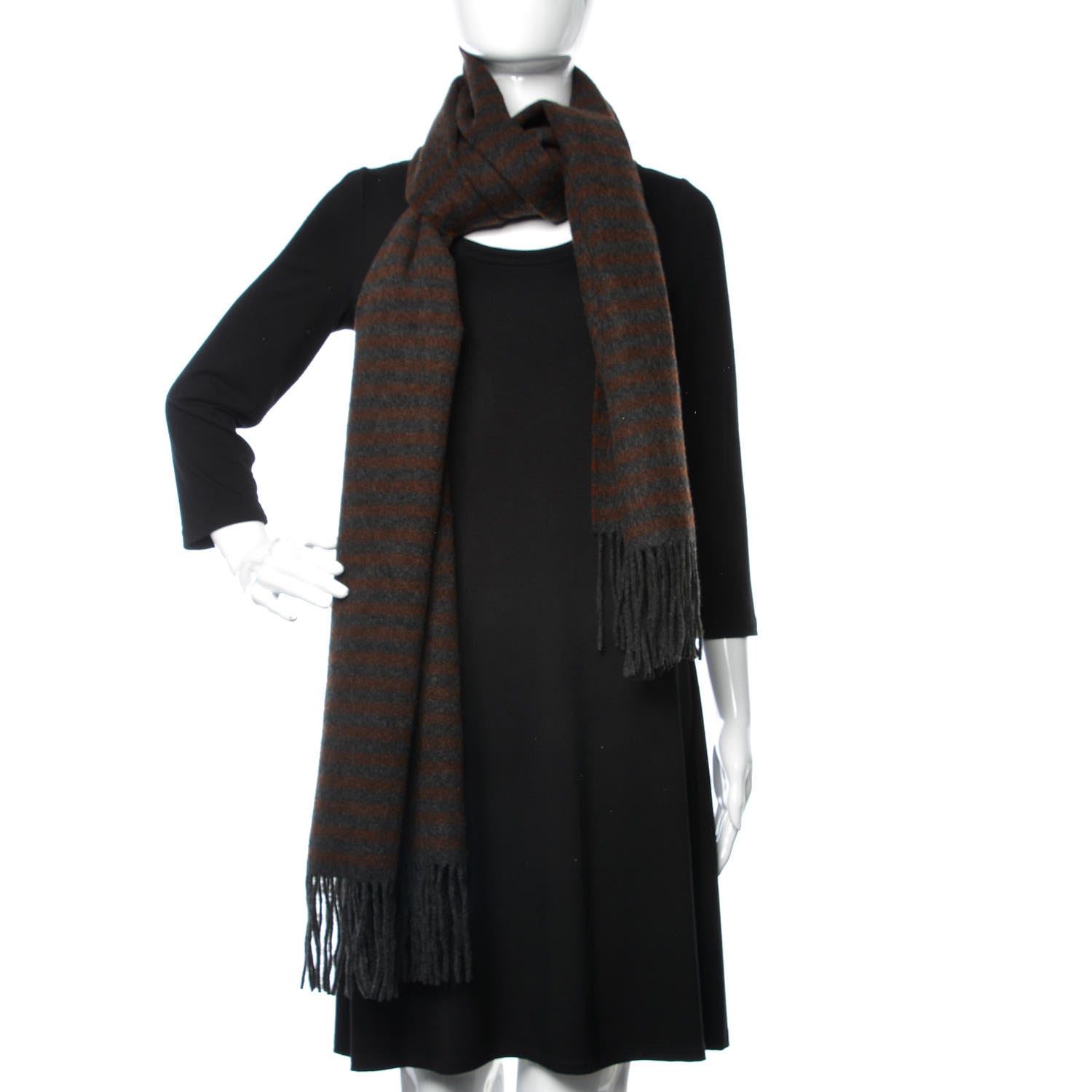 Hermes Cashmere Striped Fringe Scarf 2 of 4
