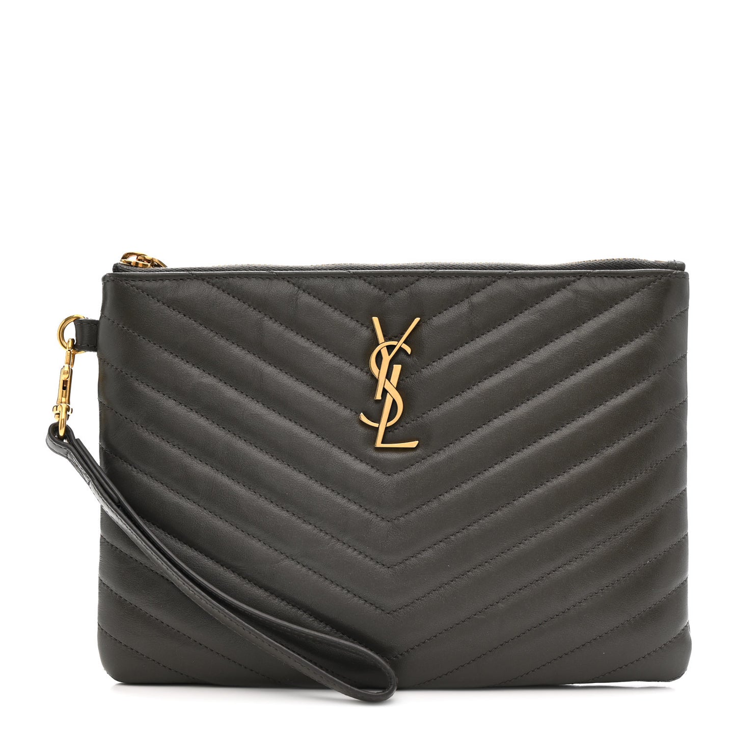 Calfskin Matelasse Chevron Monogram A5 Wristlet Earth