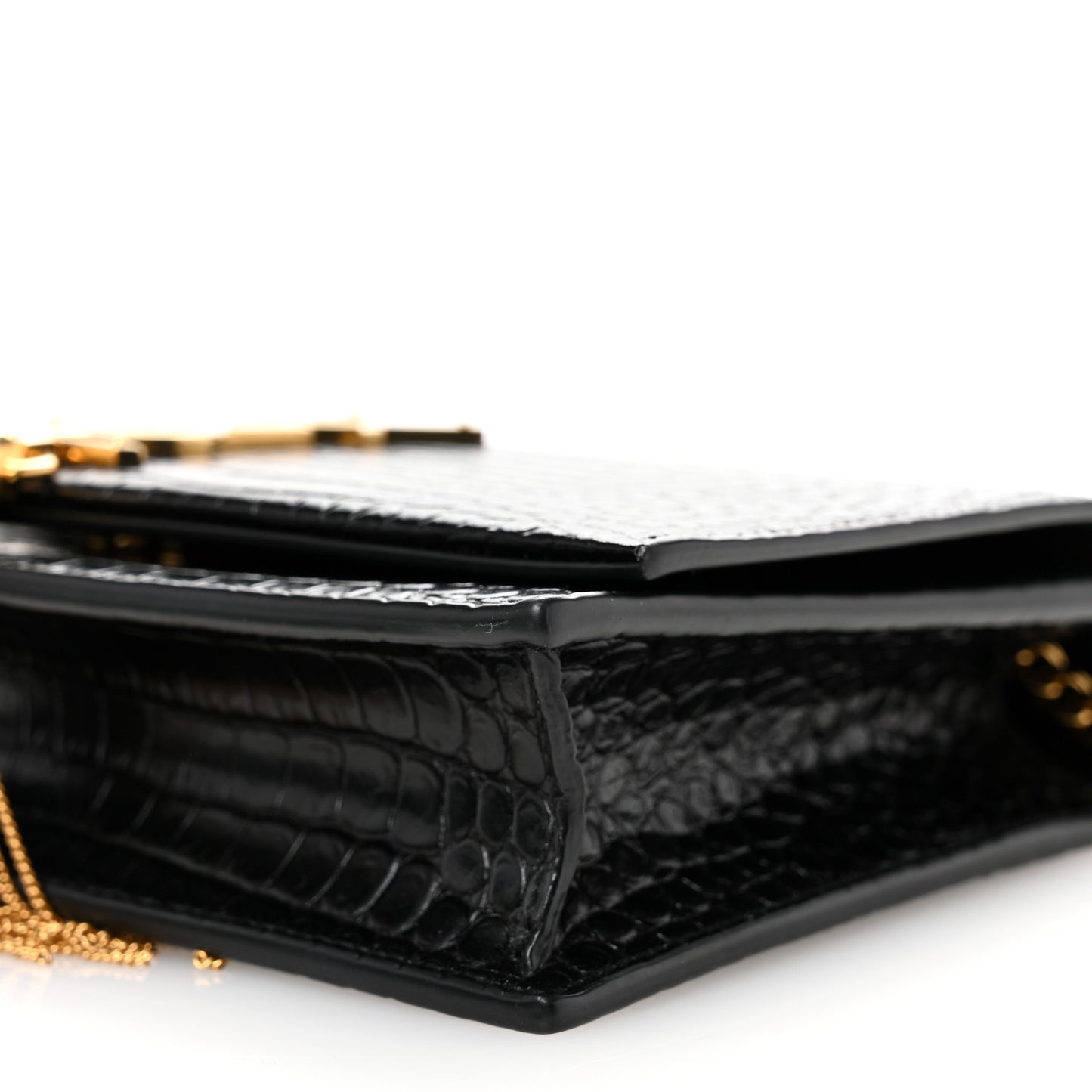 Calfskin Crocodile Embossed Kate Monogram Tassel Chain Wallet Black