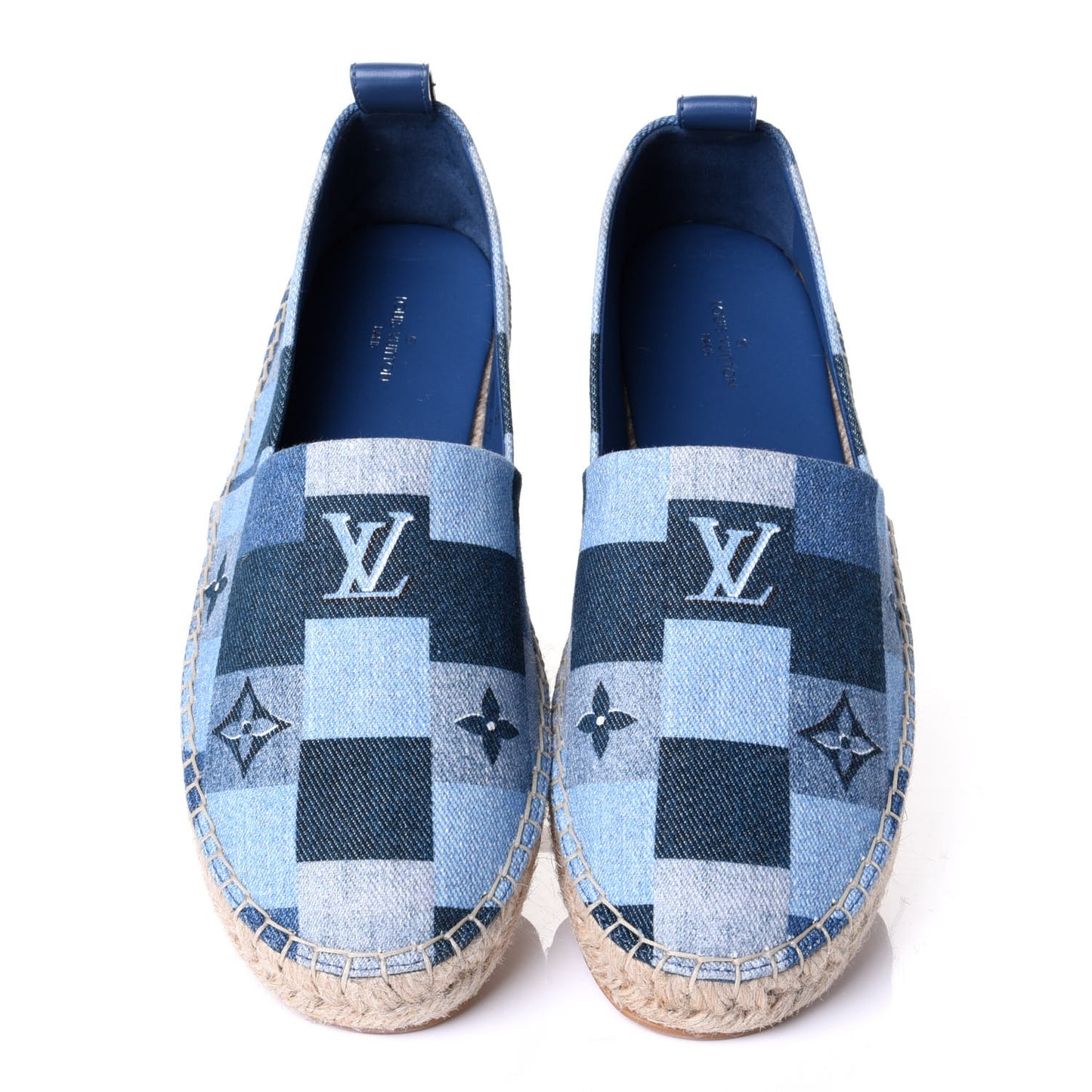 Denim Damier Monogram Patchwork Espadrille Flats 36 Blue