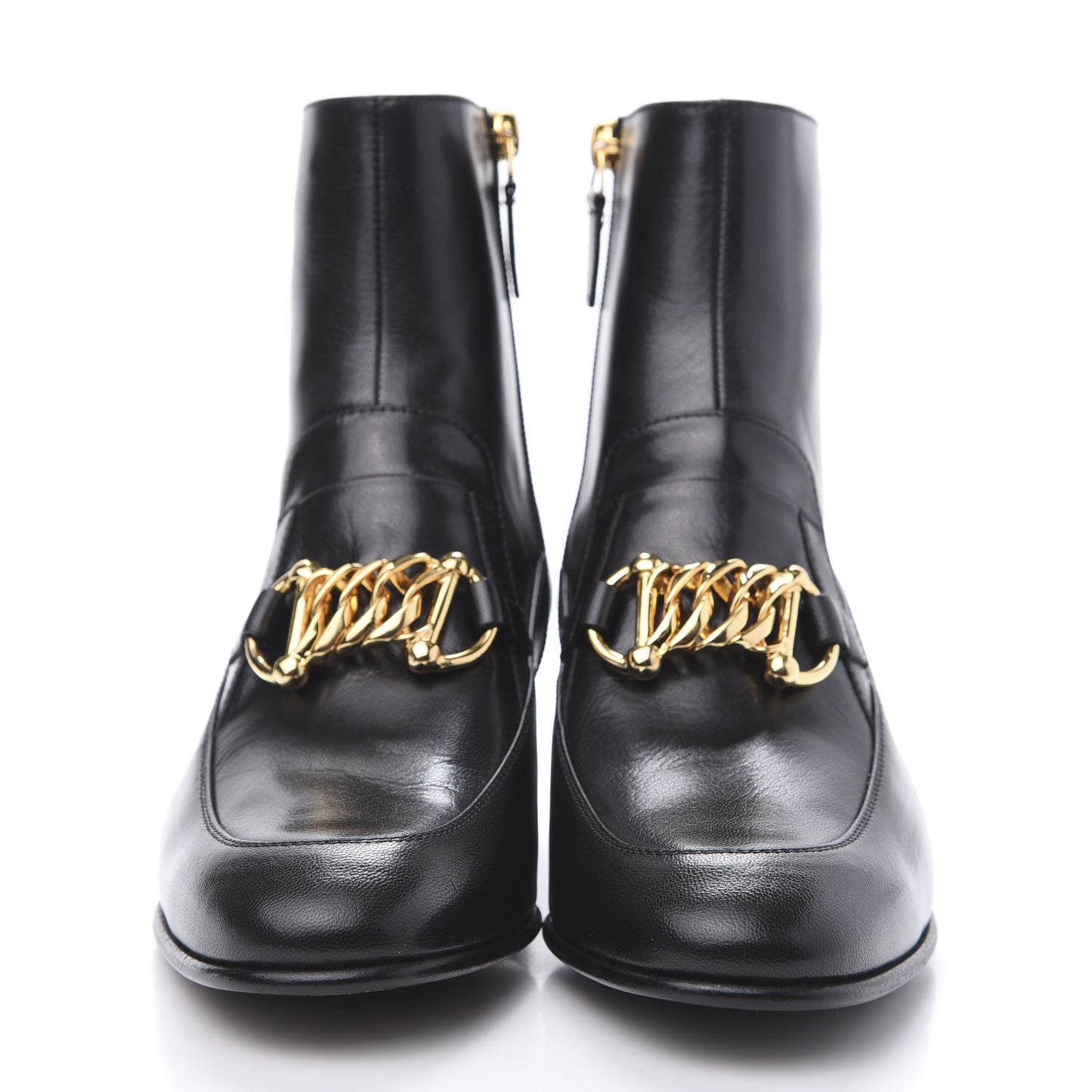Goatskin Kitten Chain Horsebit Ankle Boots 38.5 Black