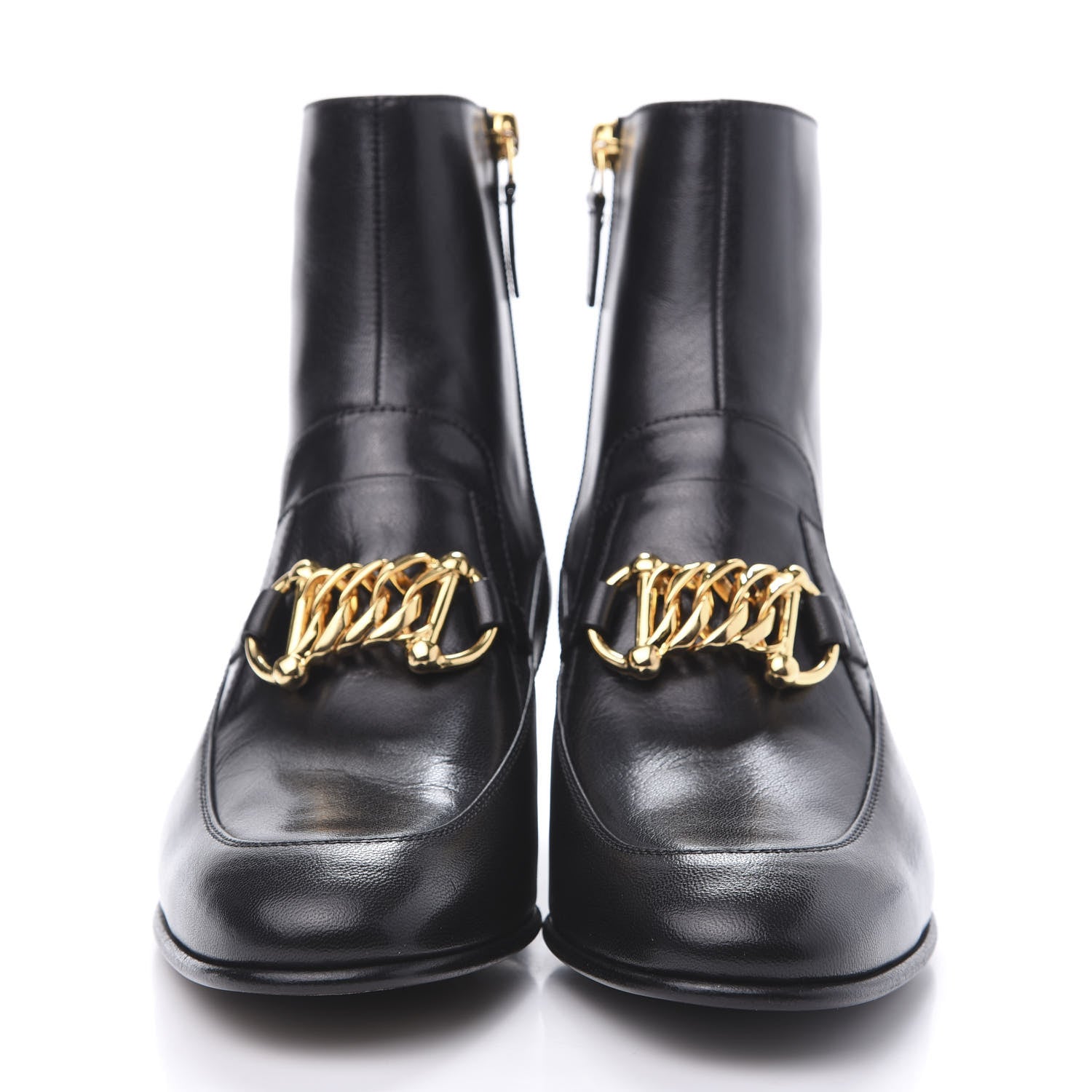 Gucci Goatskin Kitten Chain Horsebit Ankle Boots 38.5 Black 2 of 10