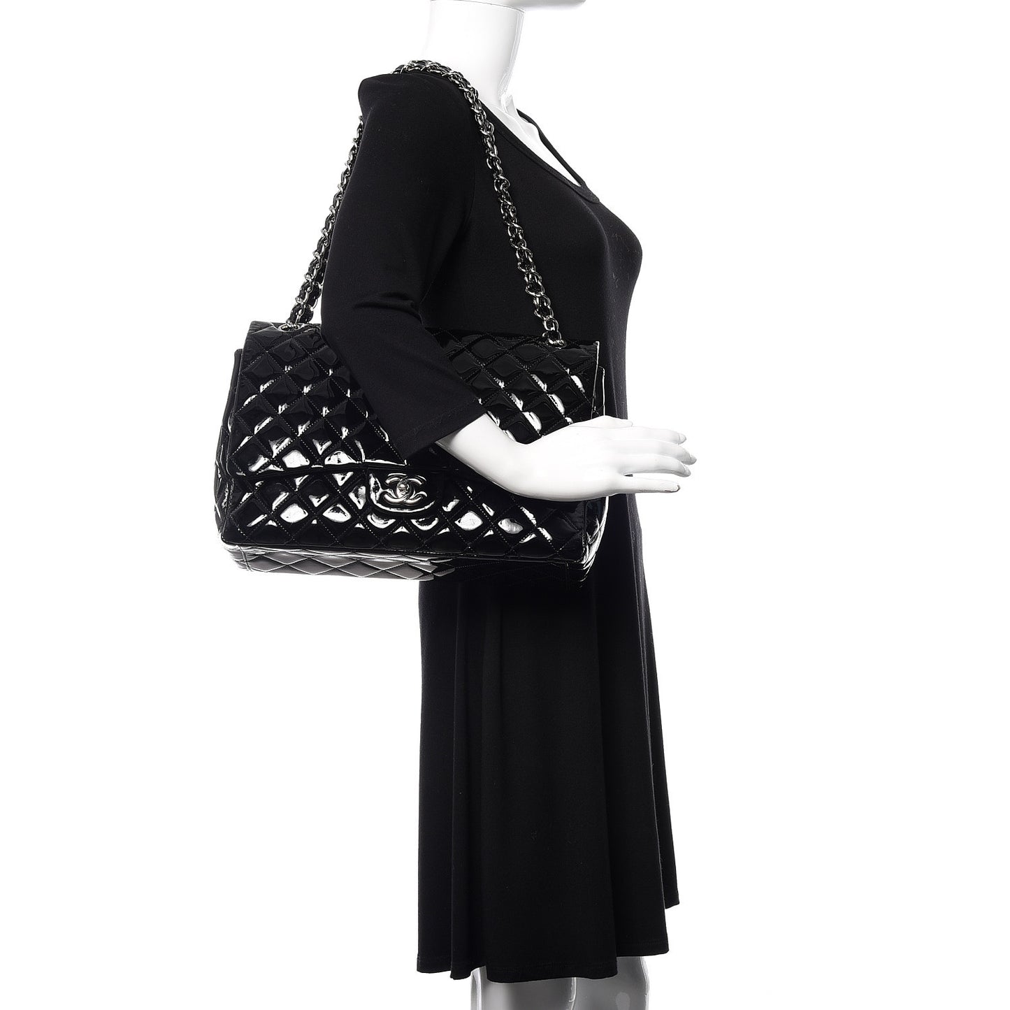 Patent Quilted Maxi Single Flap Black
