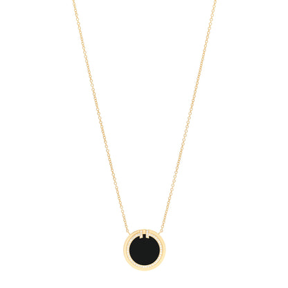 Tiffany 18K Yellow Gold Diamond Black Onyx 16mm T Circle Pendant Necklace 1 of 5