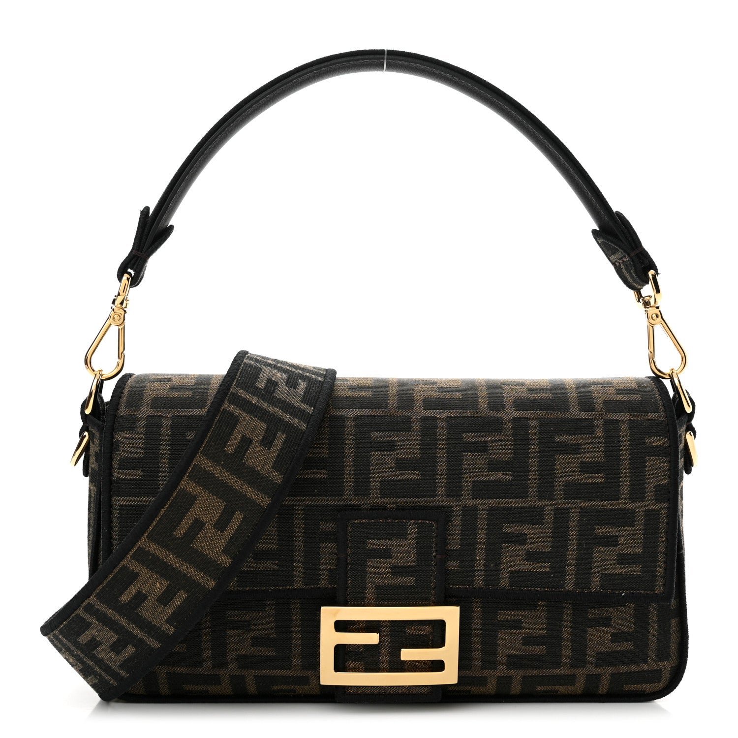 Fendi Fabric Jacquard FF 1974 Medium Baguette Tobacco Moro Black 1 of 9