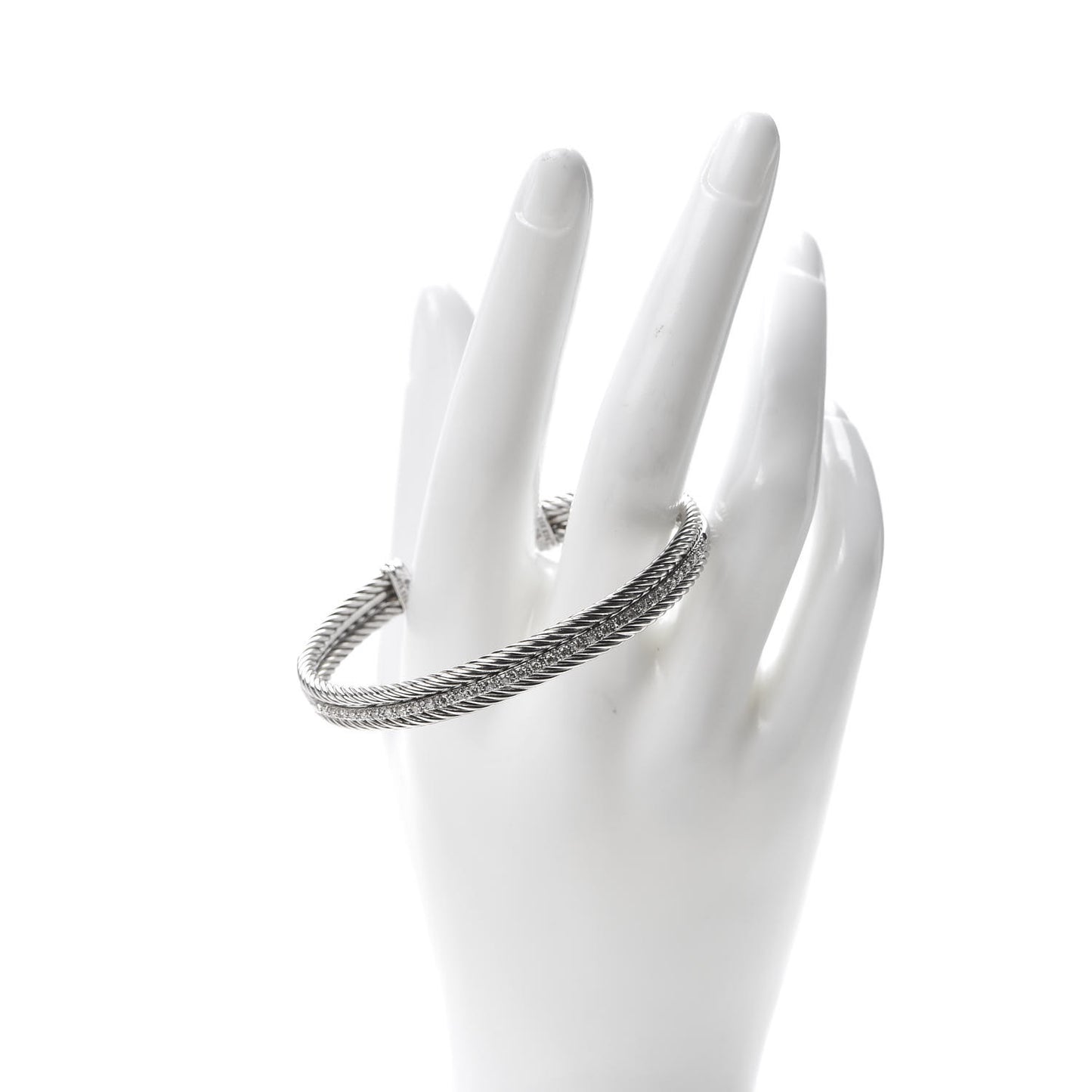 Sterling Silver 14K White Gold Diamond 7mm Cable Classics Cuff Bracelet