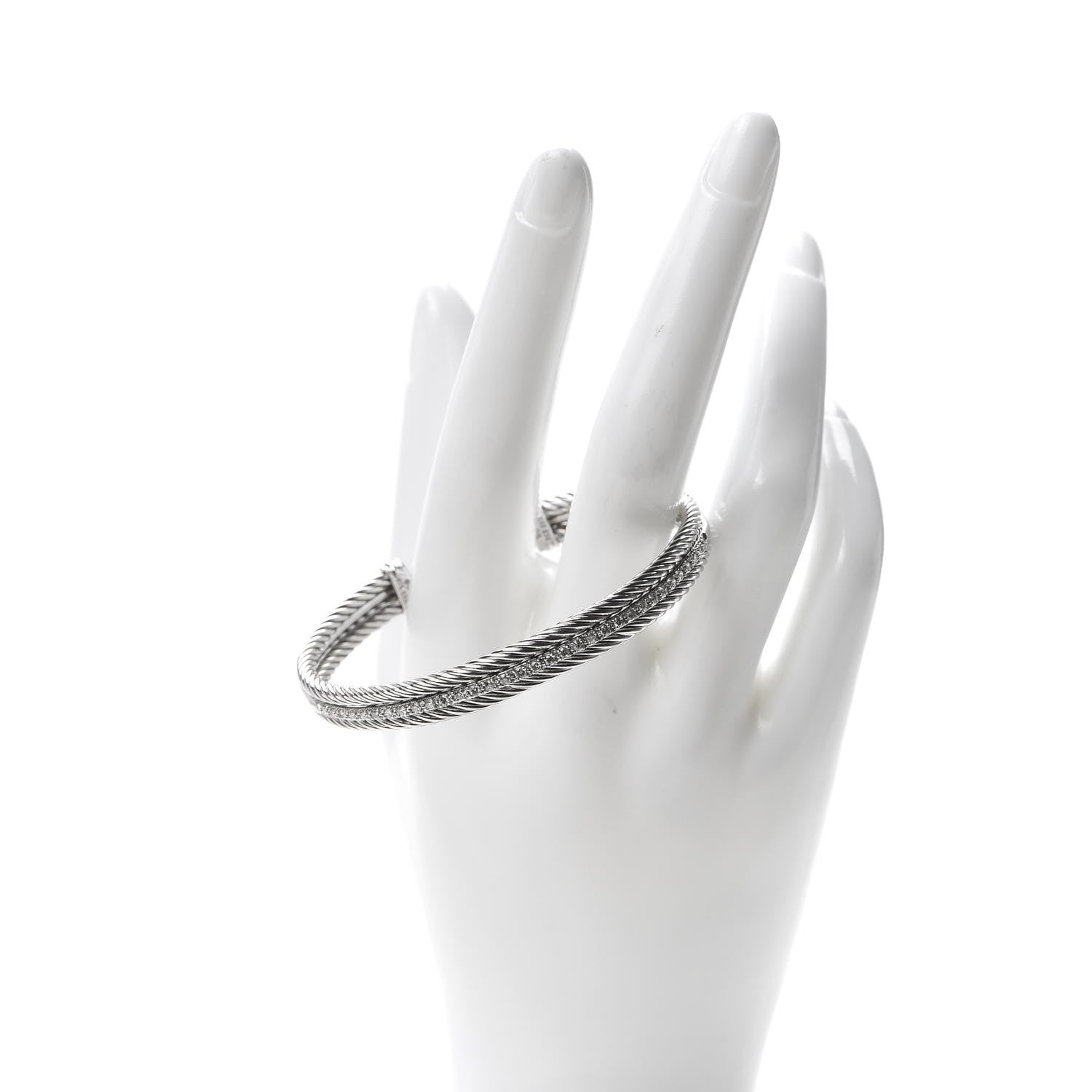 David Yurman Sterling Silver 14K White Gold Diamond 7mm Cable Classics Cuff Bracelet 2 of 5