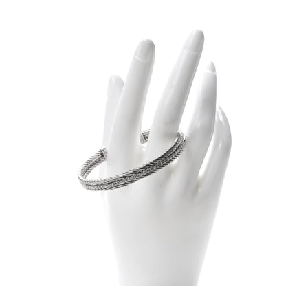David Yurman Sterling Silver 14K White Gold Diamond 7mm Cable Classics Cuff Bracelet 2 of 5