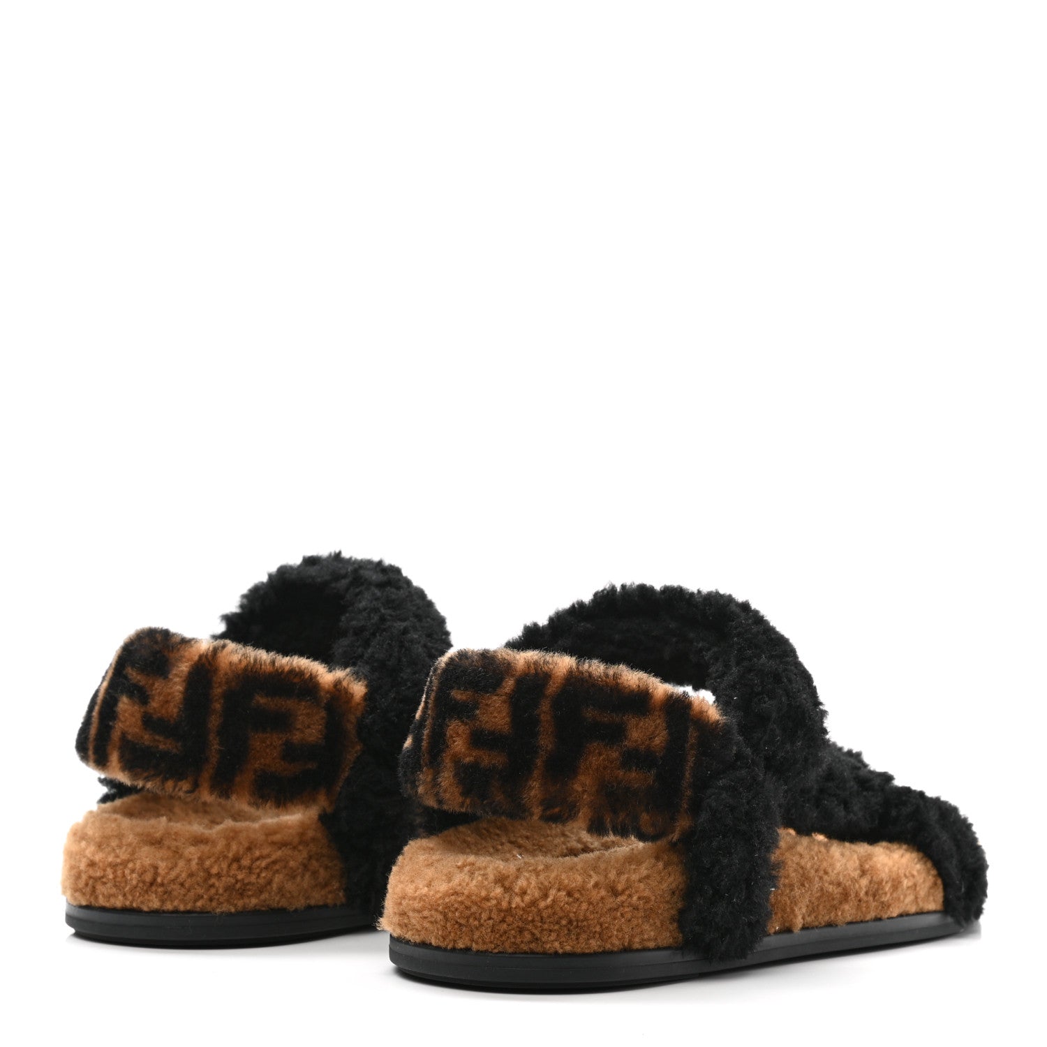 Fendi Shearling FF Fendi Feel Sandals 38 Tobacco Black 4 of 9