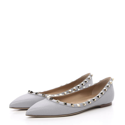 Valentino Garavani Pebbled Calfskin Rockstud Ballerina Flats 37.5 Pastel Grey 3 of 8