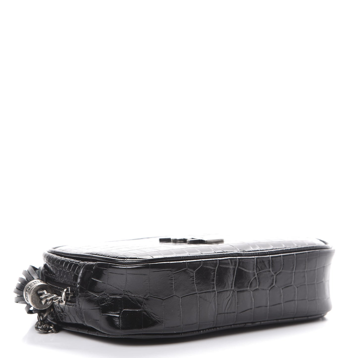 Calfskin Crocodile Embossed Monogram Mini Lou Camera Bag Black