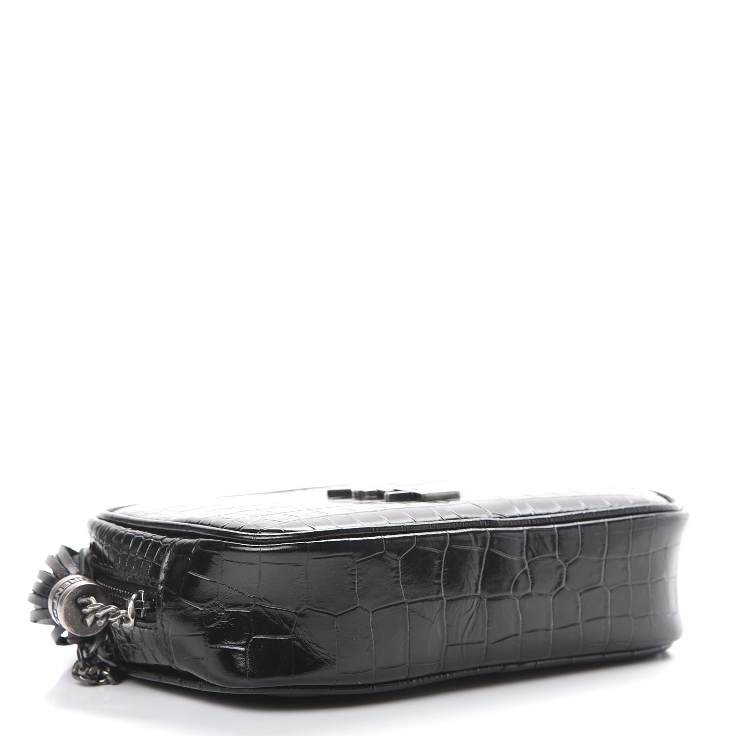 Saint Laurent Calfskin Crocodile Embossed Monogram Mini Lou Camera Bag Black 3 of 10