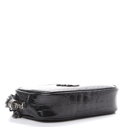 Saint Laurent Calfskin Crocodile Embossed Monogram Mini Lou Camera Bag Black 3 of 10