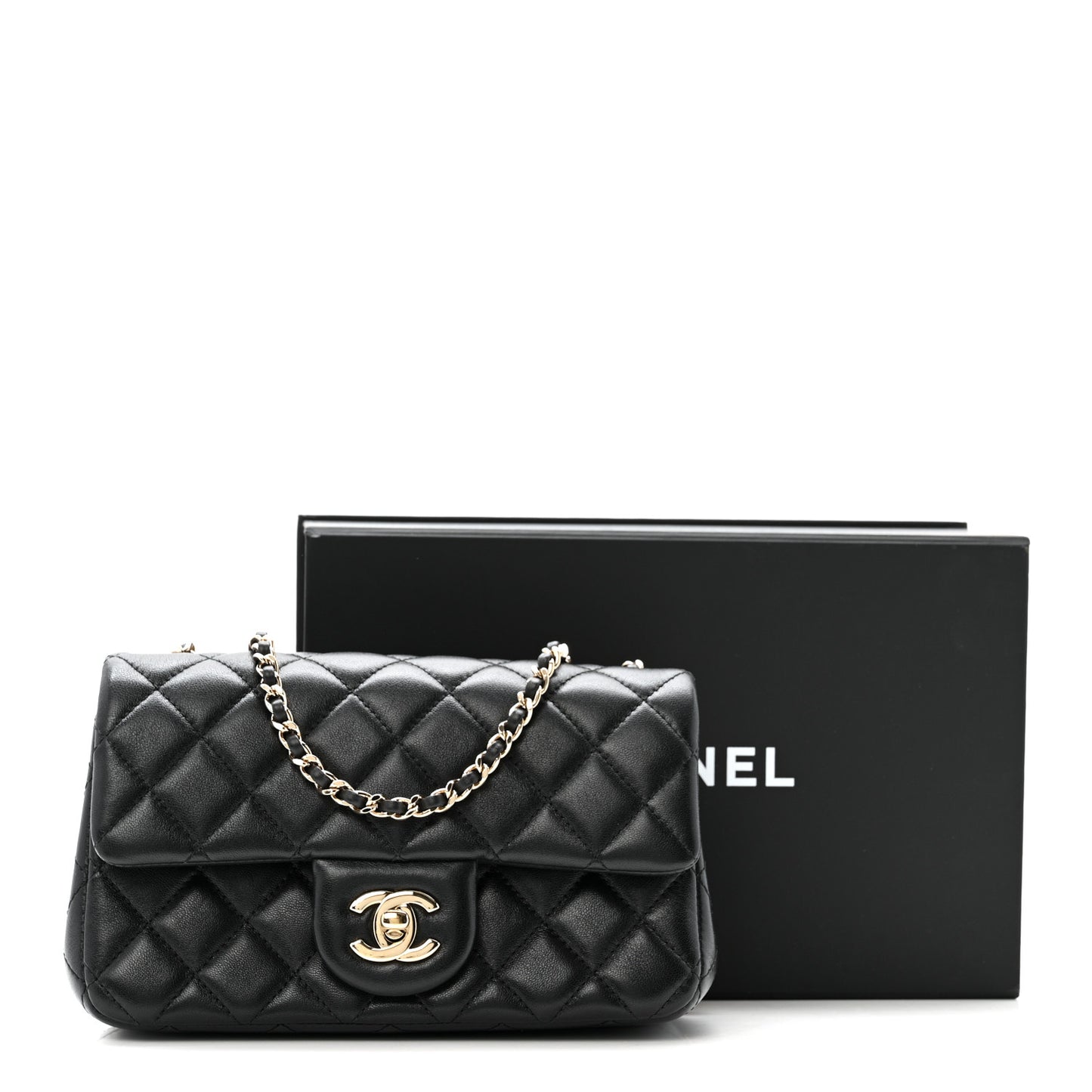 Lambskin Quilted Mini Rectangular Pearl Crush Flap Black