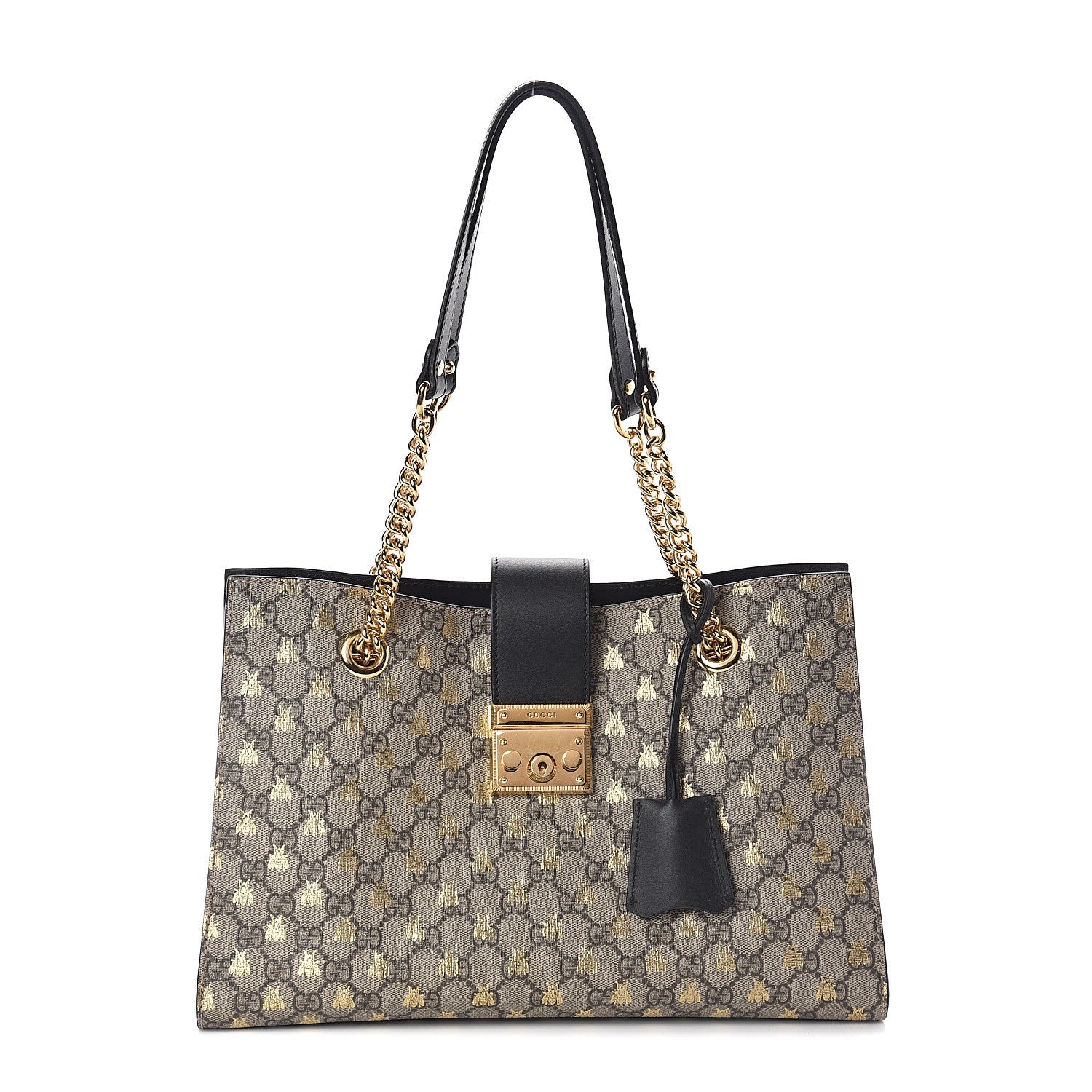 Gucci GG Supreme Monogram Bees Medium Padlock Tote Beige Oro Black 1 of 10
