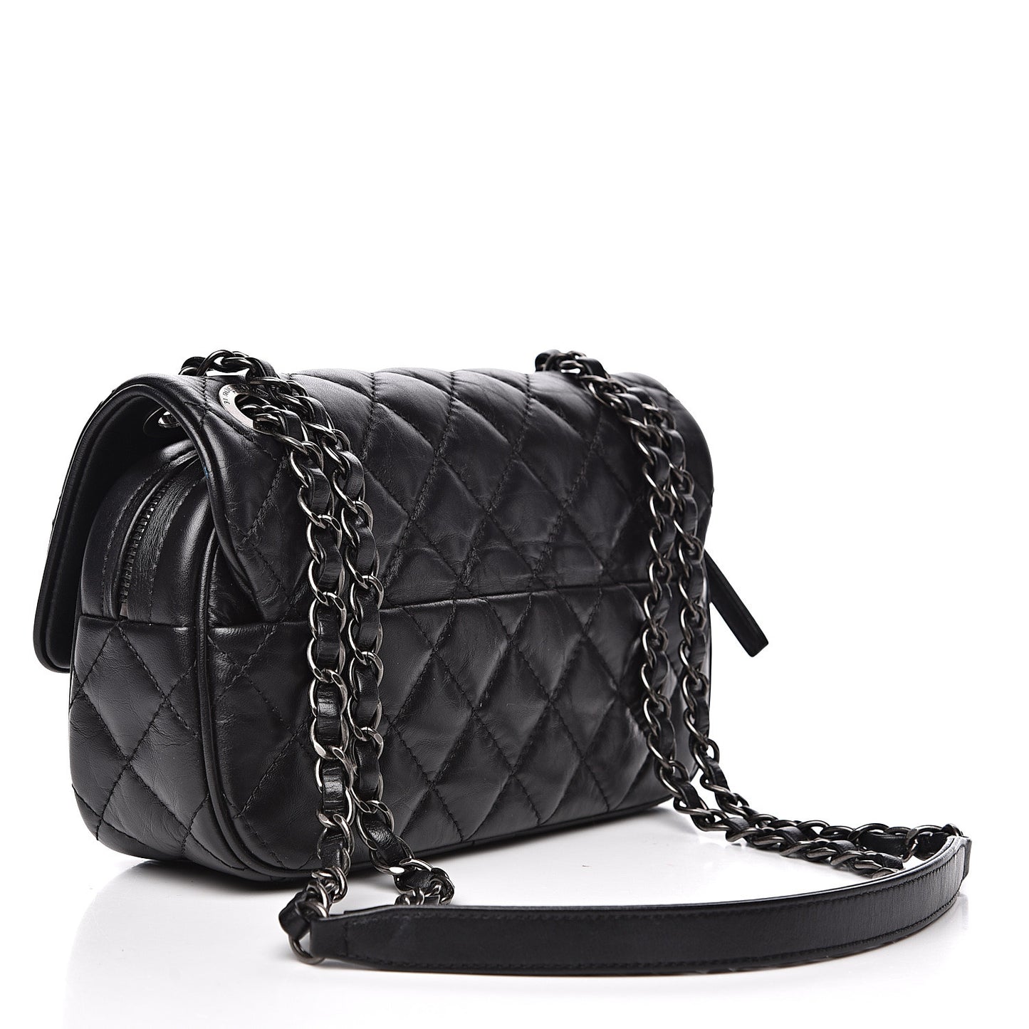 Aged Calfskin Quilted Small Easy Flap Black