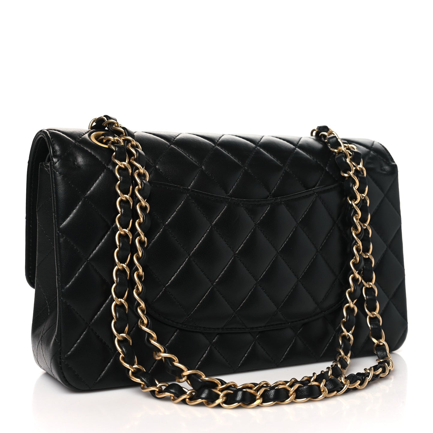 Lambskin Quilted Medium Rue Cambon Charms Double Flap Black
