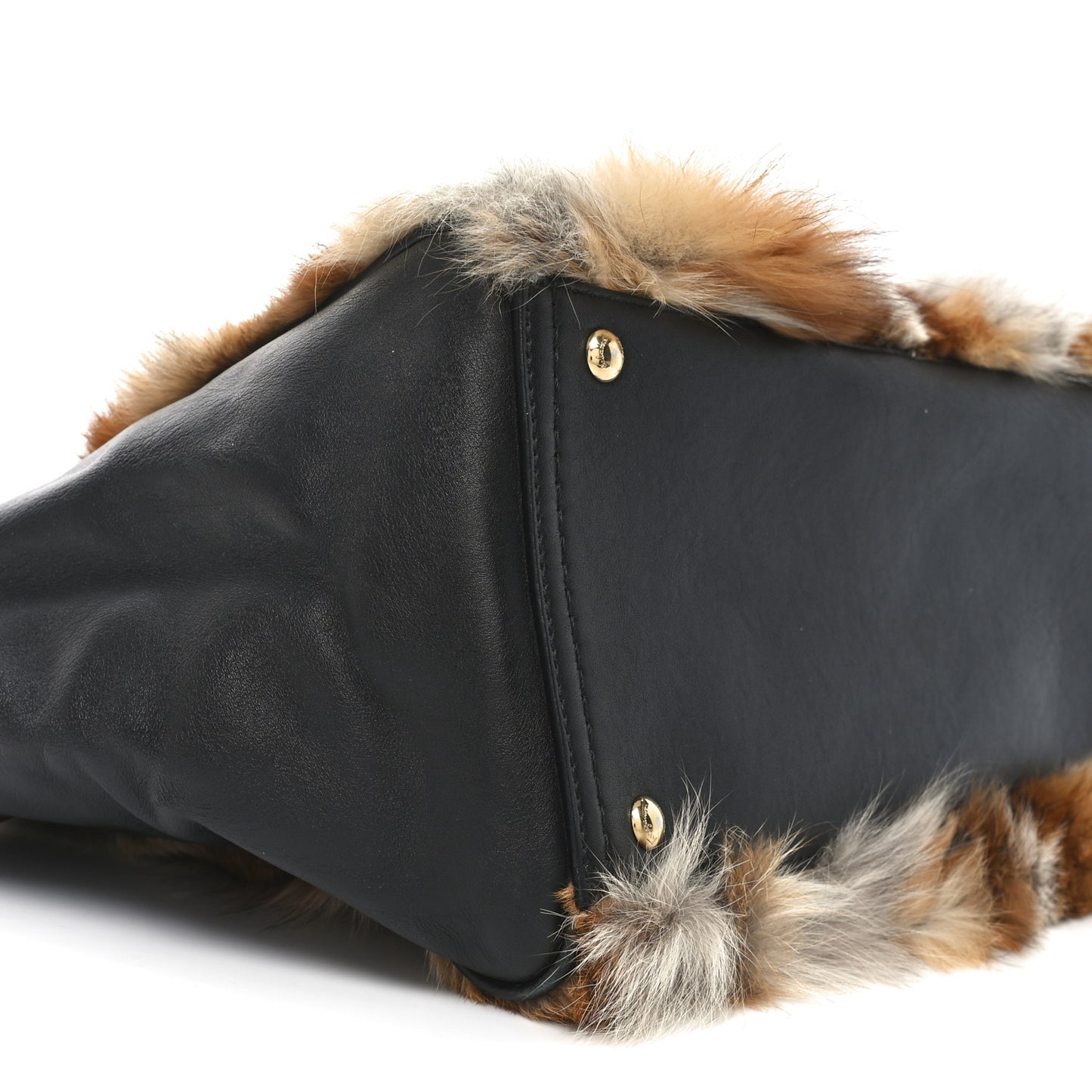 Calfskin Fox Fur Medium Verve Double Zip Tote Black Multicolor